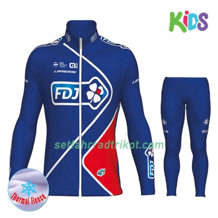 Radbekleidung Radtrikot Langarm + Lang Radhose 2017 FDJ Kinder Winter Thermal Fleece N002